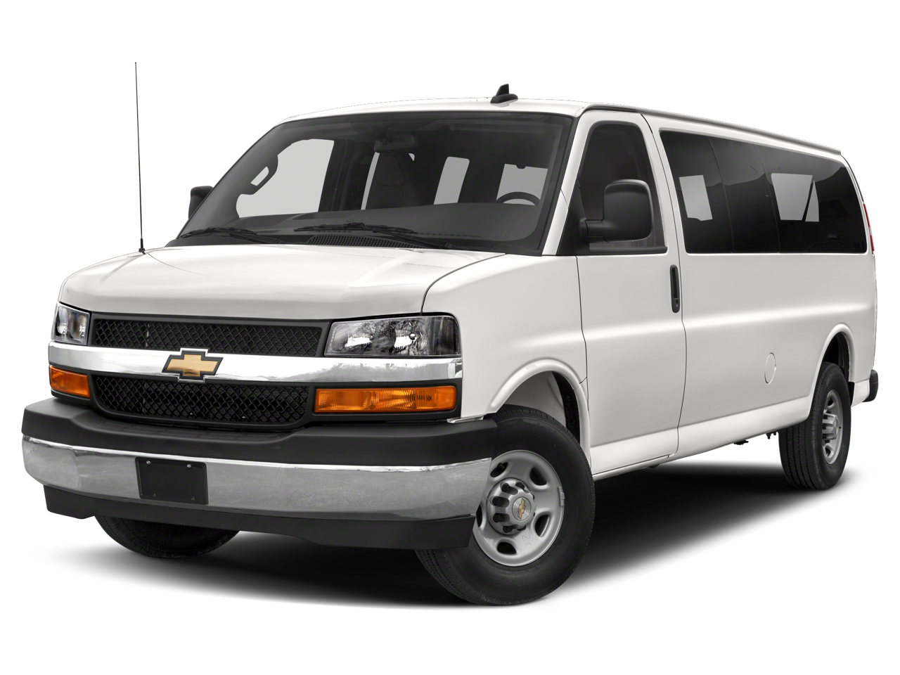 2019 Chevrolet Express Passenger 3500 LS in Summit White — front three-quarter view