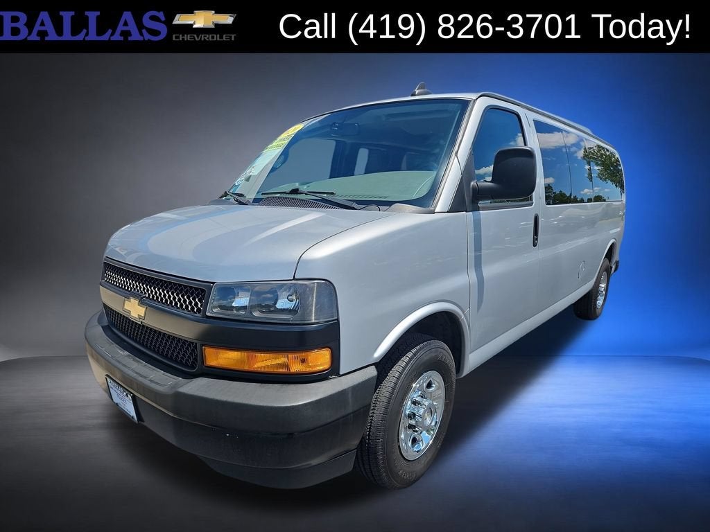 2020 Chevrolet Express Passenger 3500 LS in Silver Ice Metallic — front three-quarter view