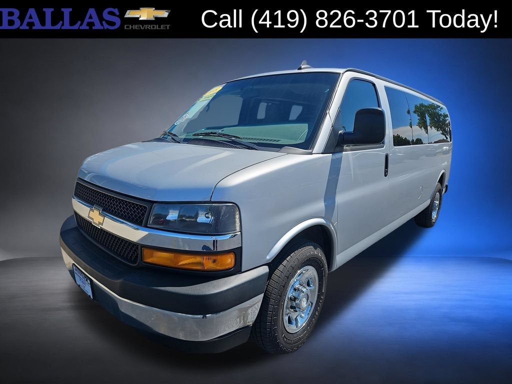 2018 Chevrolet Express Passenger 3500 LT in Silver Ice Metallic — front three-quarter view