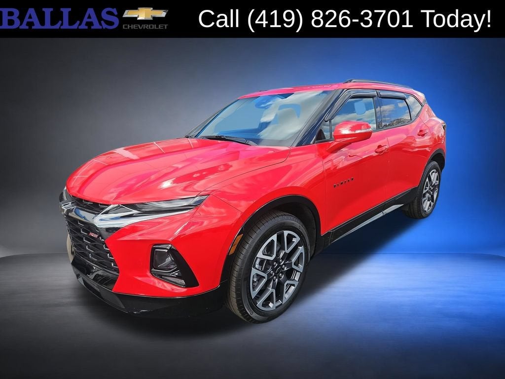 2022 Chevrolet Blazer RS in Red Hot — front three-quarter view