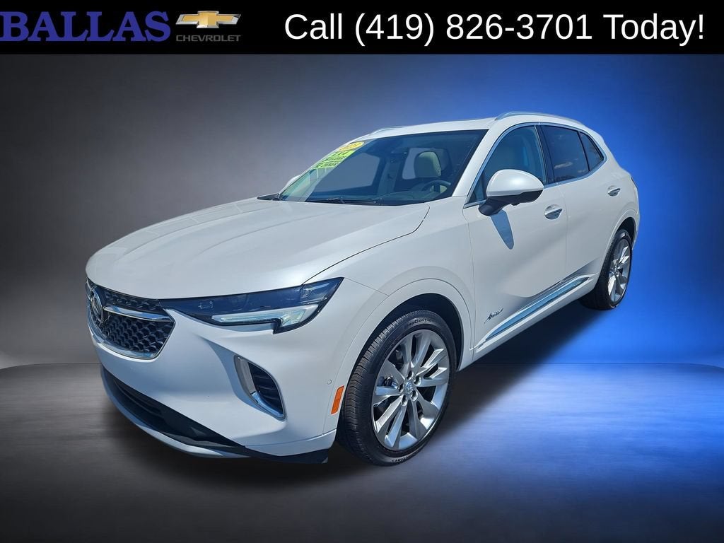 2023 Buick Envision Avenir in White Frost Tricoat — front three-quarter view
